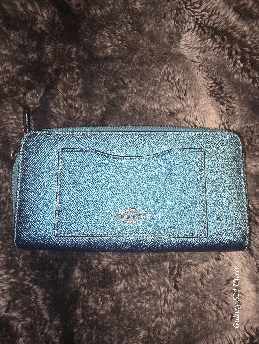 Coach Metallic Teal Blue Zip Wallet - Picture 2 of 4